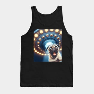 Pug Selfie With Ufos Alien Flying Saucers Abduction Tank Top